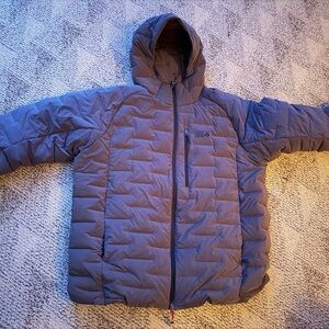 Mountain Hardware Stretch Down Hooded Puffer Jacket - Heather Grey